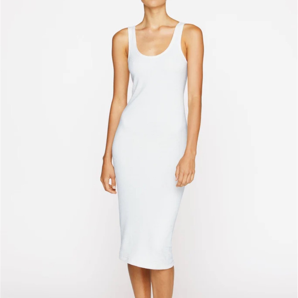 Mikoh White Ribbed Sheath Midi Dress Sleeveless Scoop Neck
